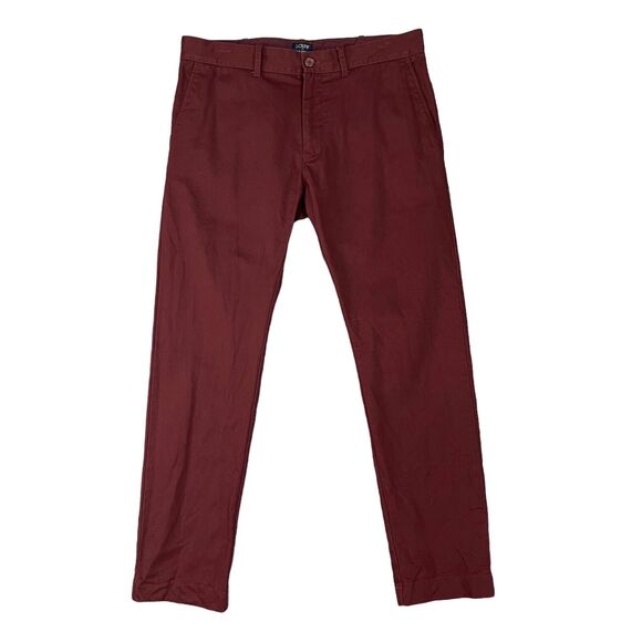 J Crew Pants Mens 32 Burgundy Driggs Slim Fit Straight Flat Front Cotton Chino - Picture 1 of 11